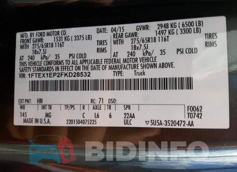 1FTEX1EP2FKD28532 Photo# 10