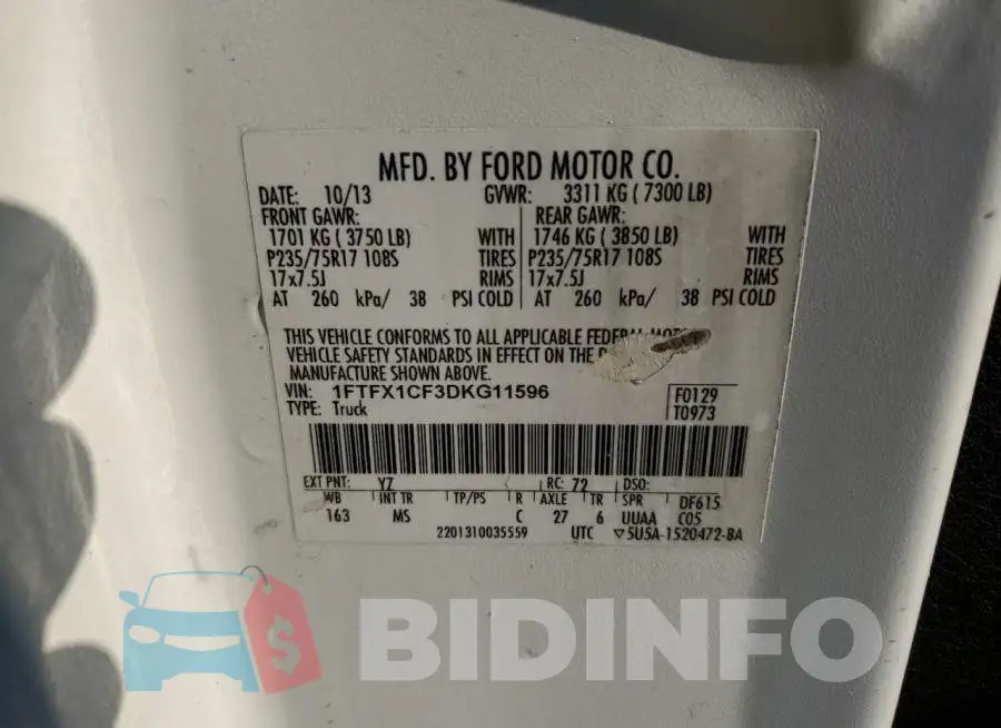 1FTFX1CF3DKG11596 Photo# 10