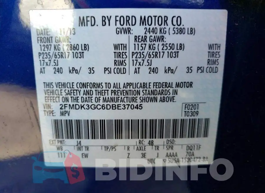 2FMDK3GC6DBE37045 Photo# 13