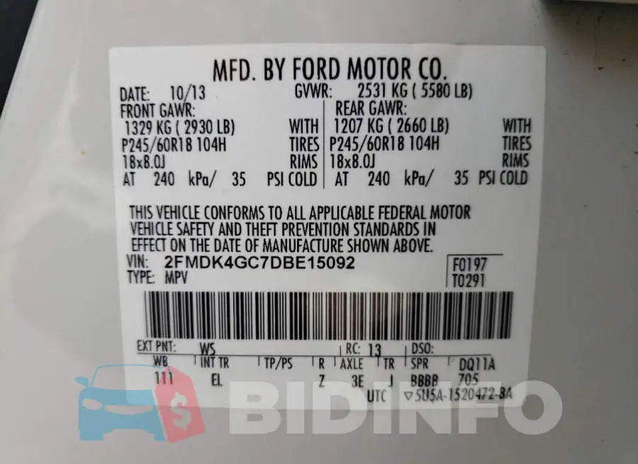 2FMDK4GC7DBE15092 Photo# 10