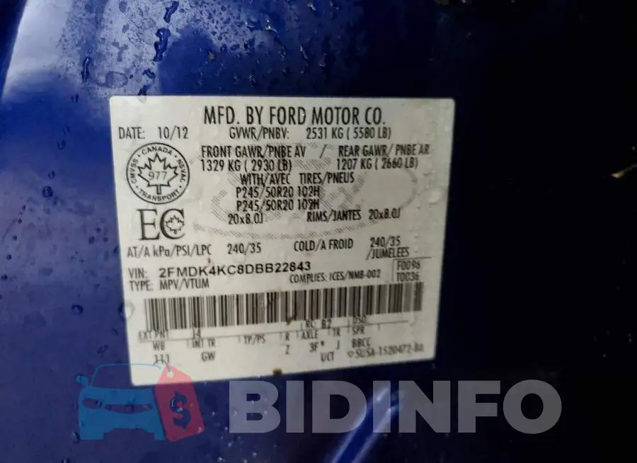 2FMDK4KC8DBB22843 Photo# 12