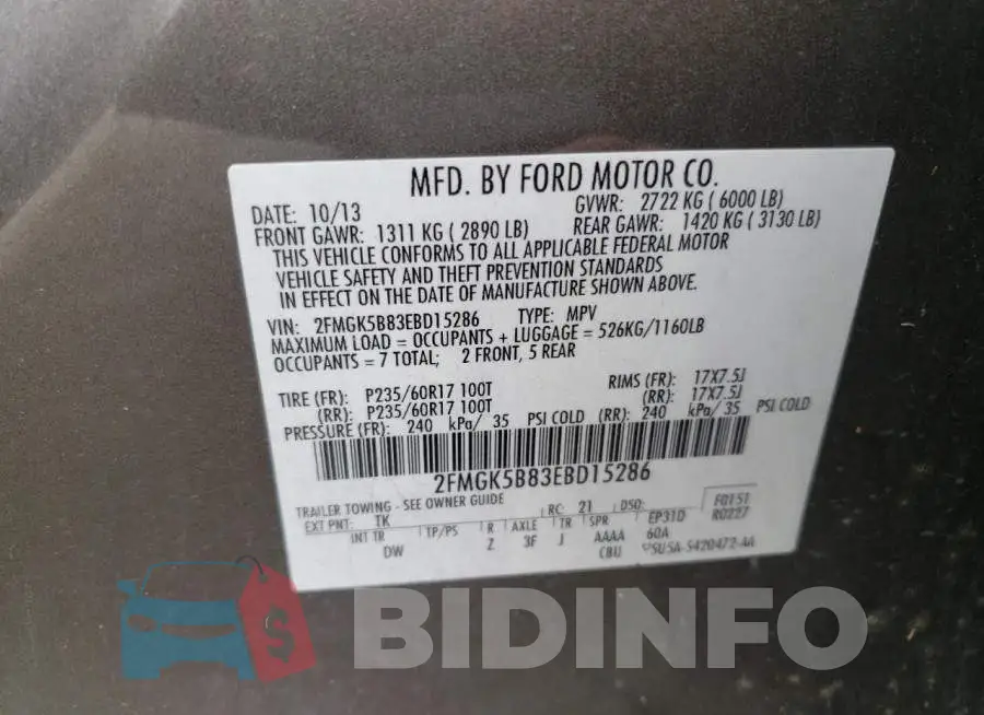 2FMGK5B83EBD15286 Photo# 10