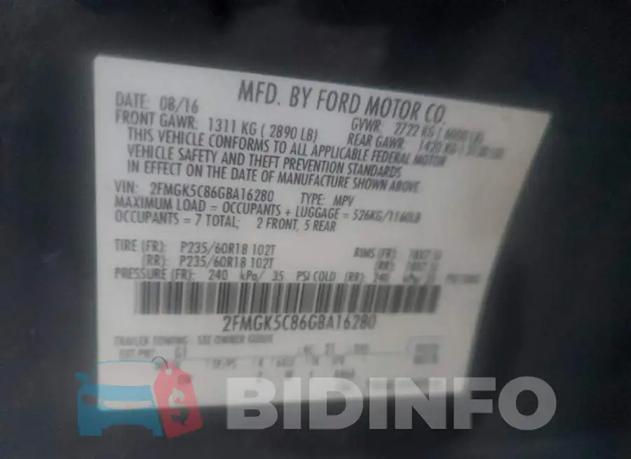2FMGK5C86GBA16280 Photo# 10