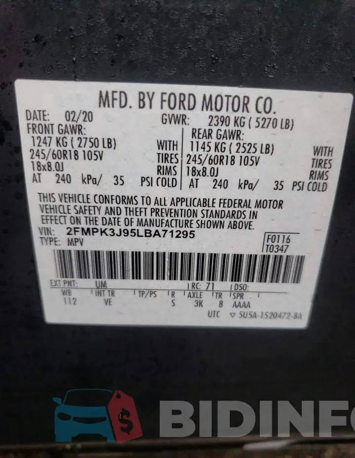 2FMPK3J95LBA71295 Photo# 13