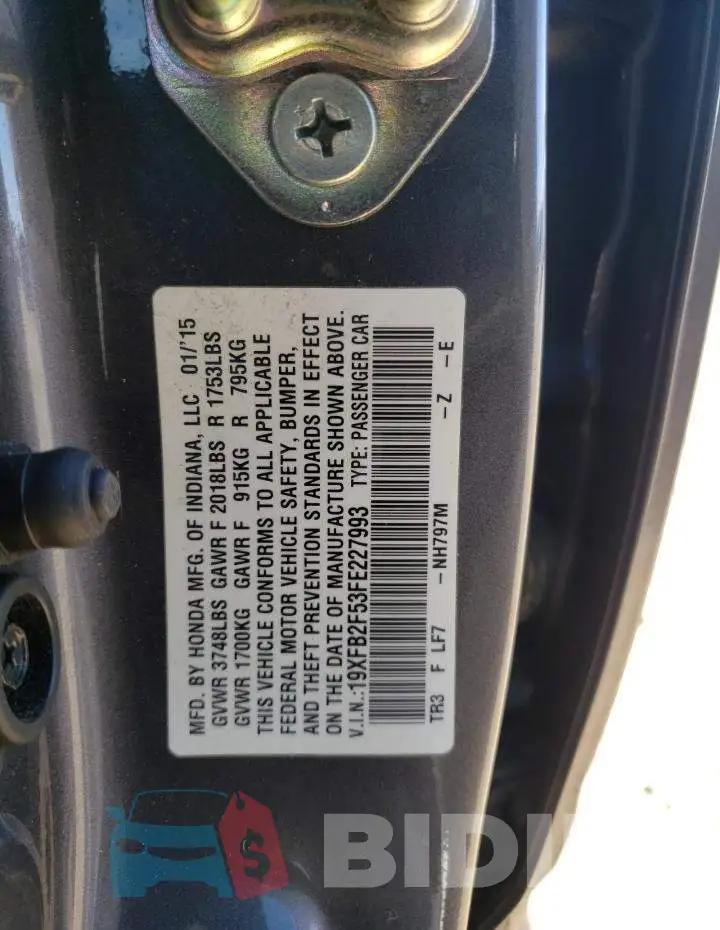 19XFB2F53FE227993 Photo# 12