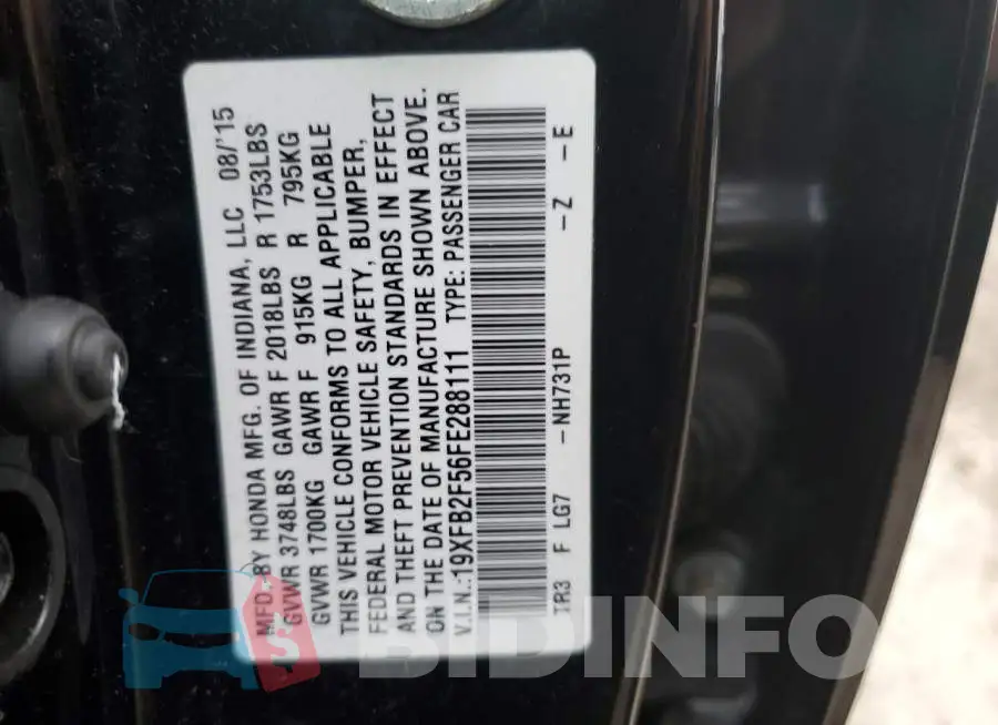 19XFB2F56FE288111 Photo# 12