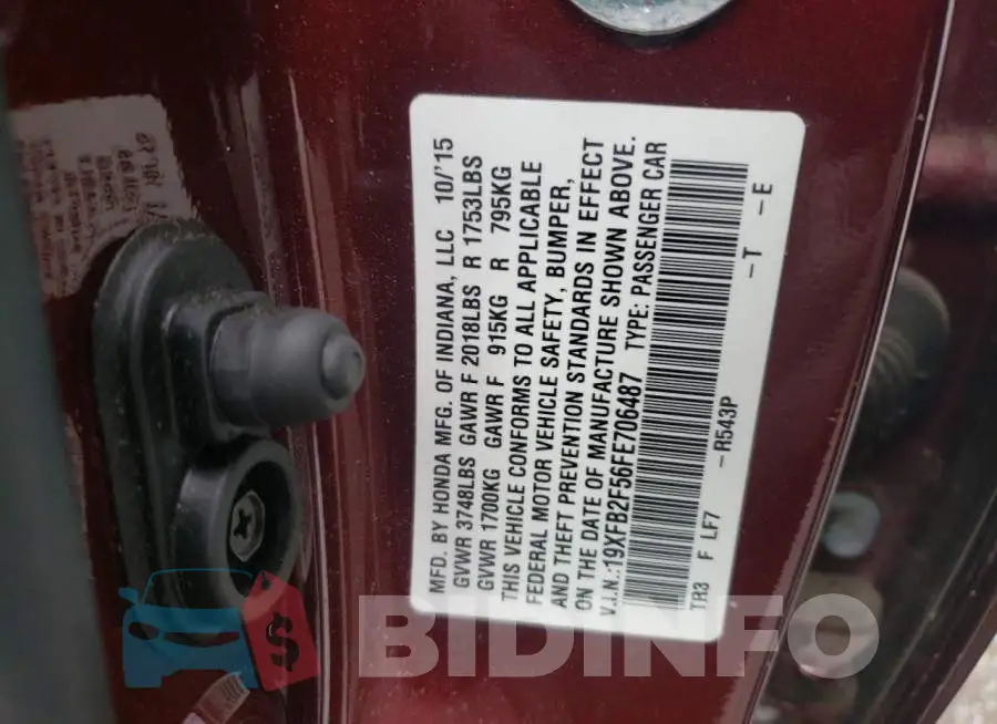 19XFB2F56FE706487 Photo# 10