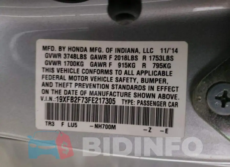 19XFB2F73FE217305 Photo# 10