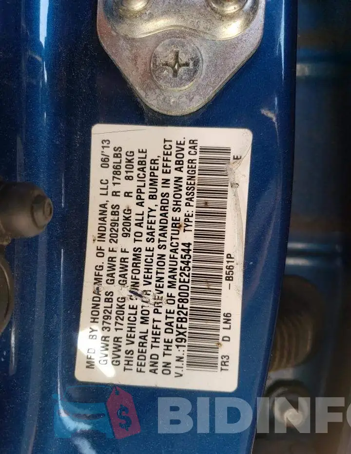 19XFB2F80DE254544 Photo# 10