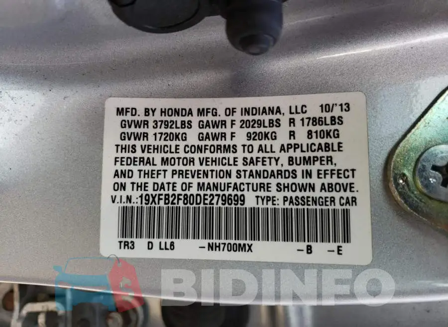 19XFB2F80DE279699 Photo# 10
