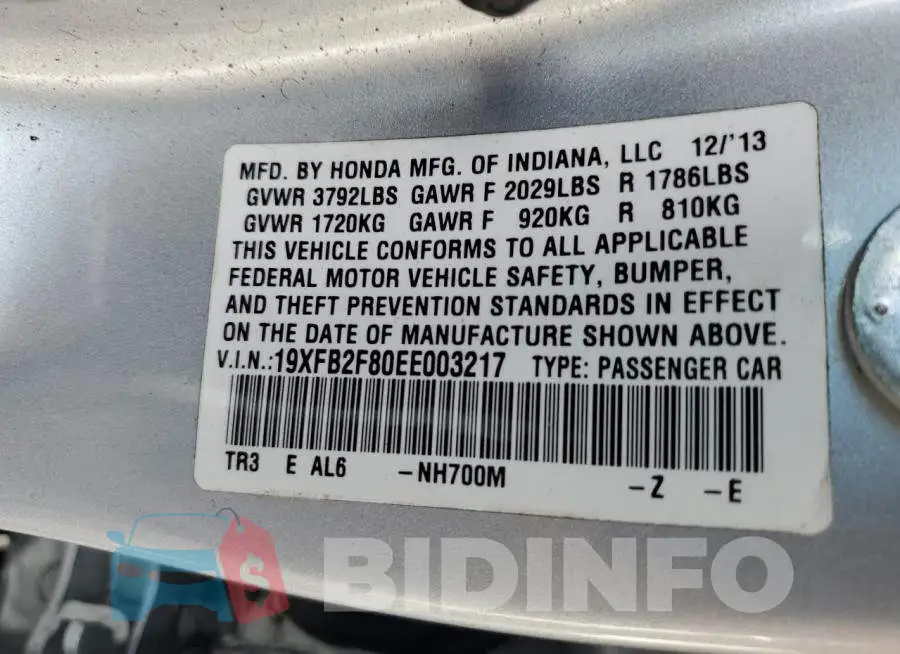 19XFB2F80EE003217 Photo# 10