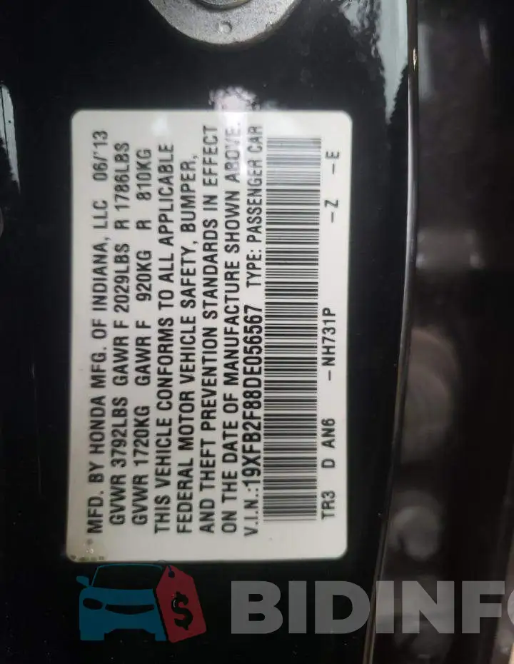 19XFB2F88DE056567 Photo# 13