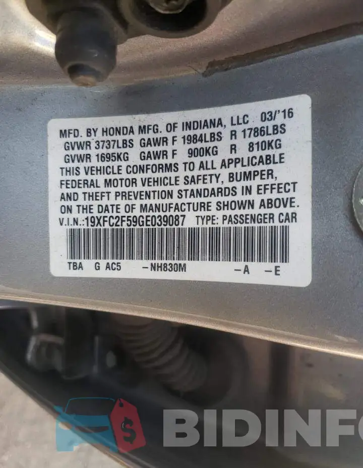 19XFC2F59GE039087 Photo# 10