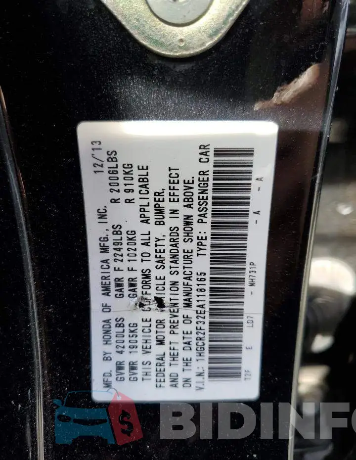 1HGCR2F32EA118165 Photo# 10