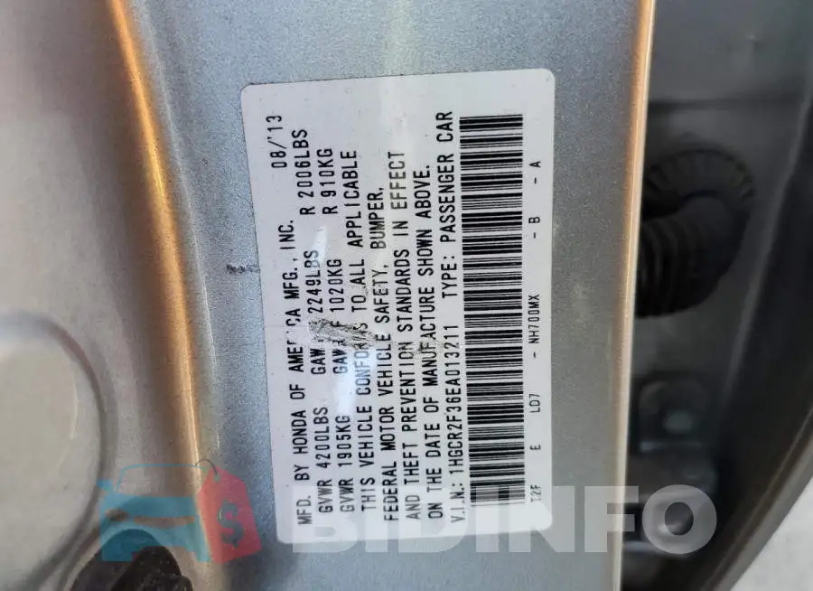 1HGCR2F36EA013211 Photo# 12