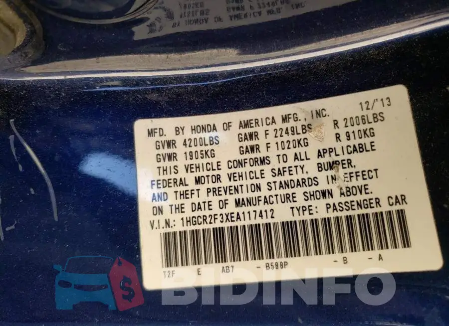 1HGCR2F3XEA117412 Photo# 12