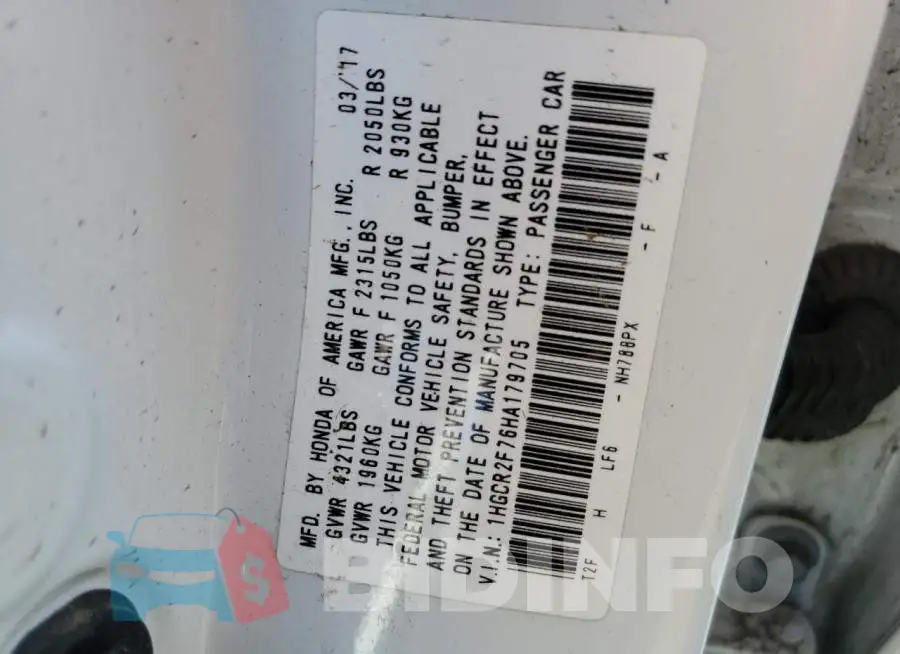 1HGCR2F76HA179705 Photo# 10