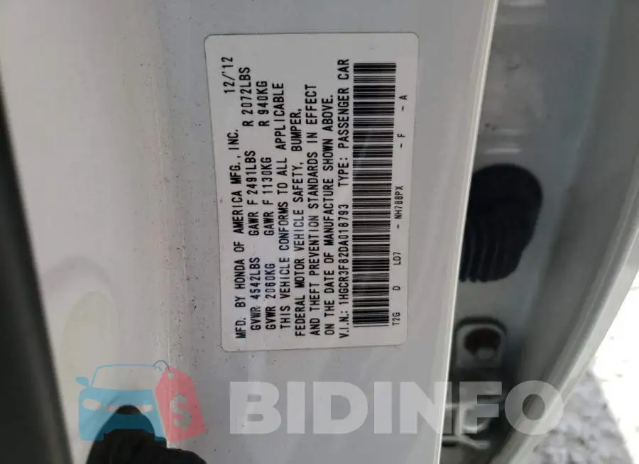 1HGCR3F82DA018793 Photo# 10
