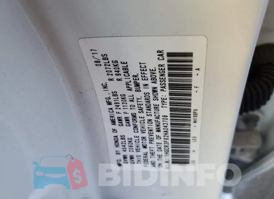 1HGCR3F92HA043708 Photo# 12