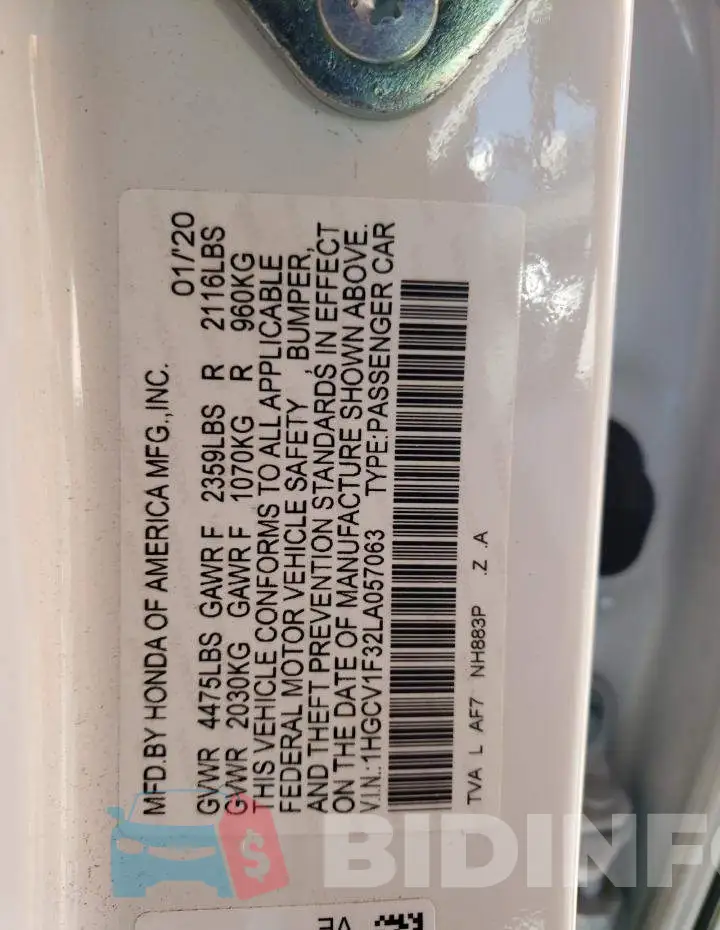 1HGCV1F32LA057063 Photo# 10