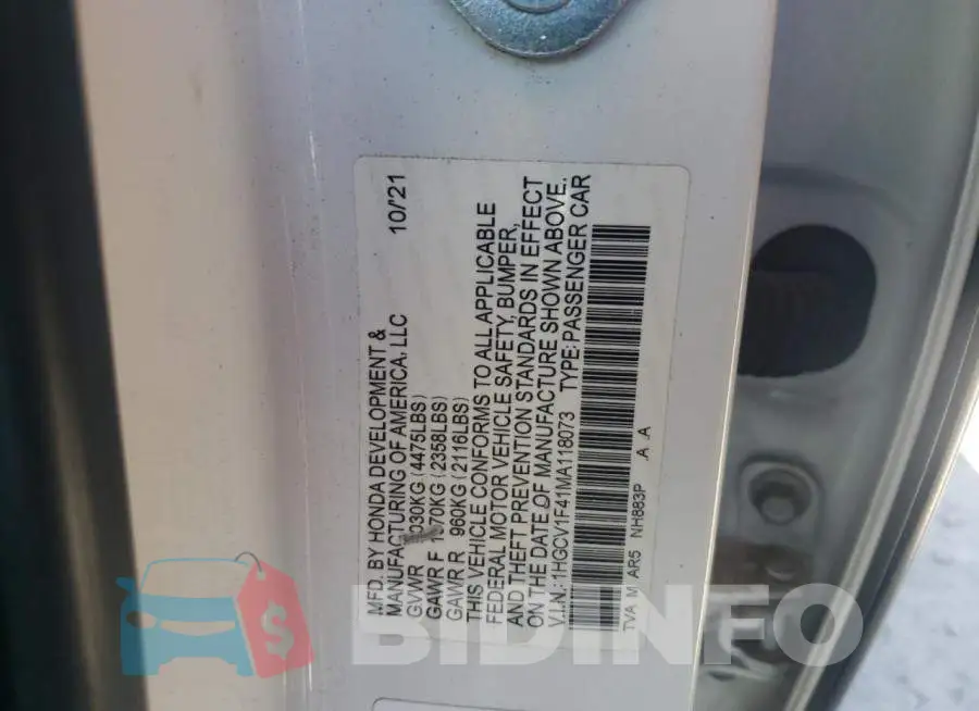 1HGCV1F41MA118073 Photo# 10