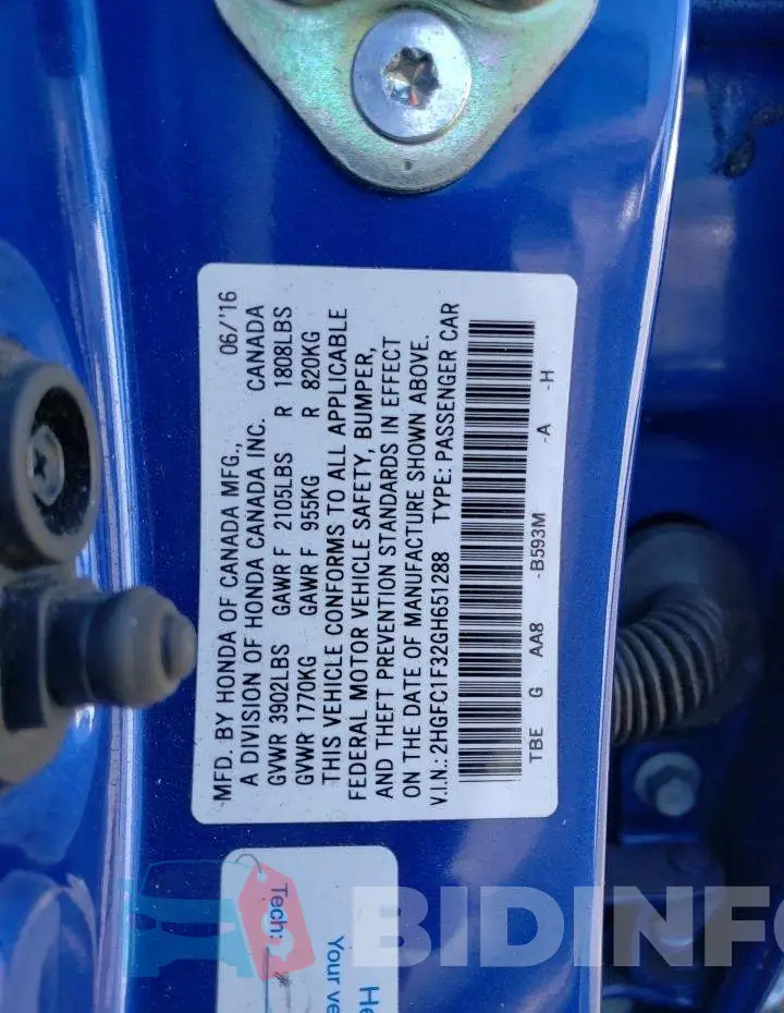 2HGFC1F32GH651288 Photo# 10