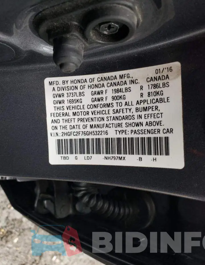 2HGFC2F76GH532216 Photo# 10