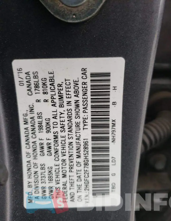 2HGFC2F78GH528961 Photo# 10