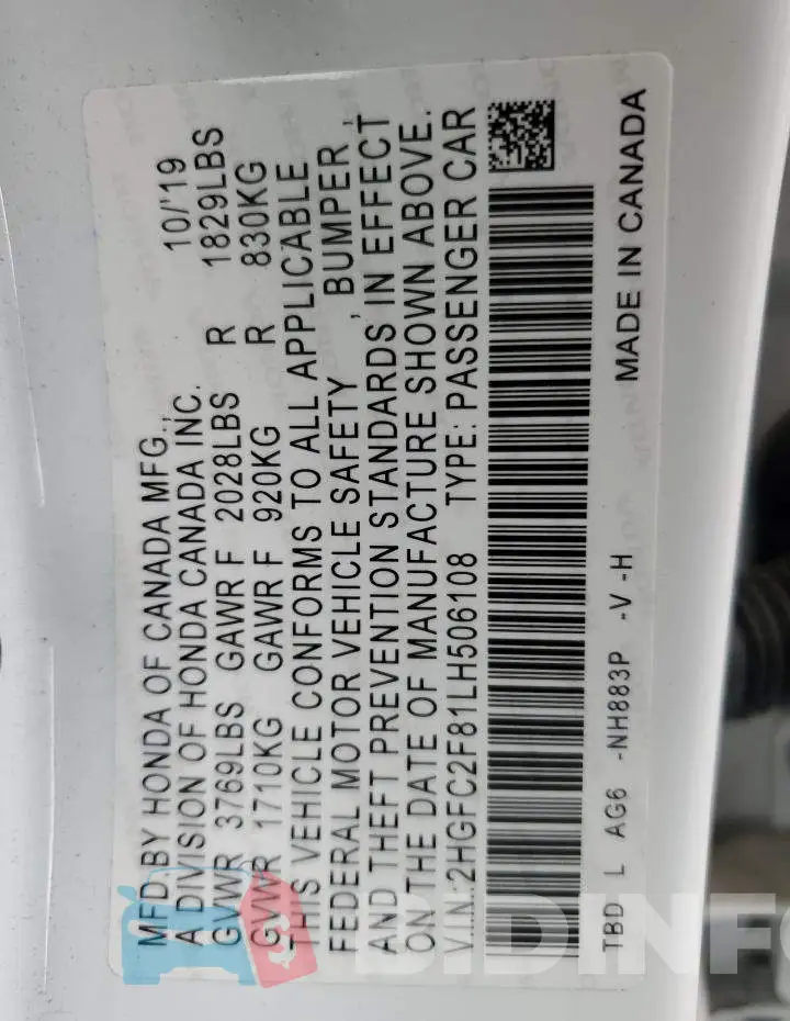 2HGFC2F81LH506108 Photo# 12