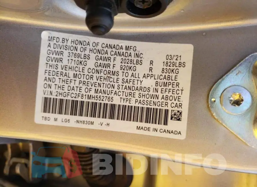 2HGFC2F81MH552765 Photo# 10