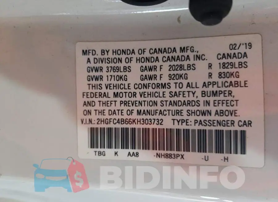 2HGFC4B66KH303732 Photo# 12