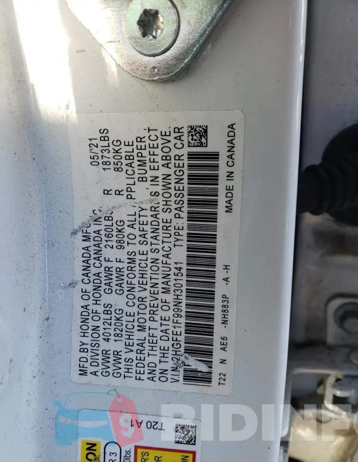 2HGFE1F99NH301541 Photo# 12