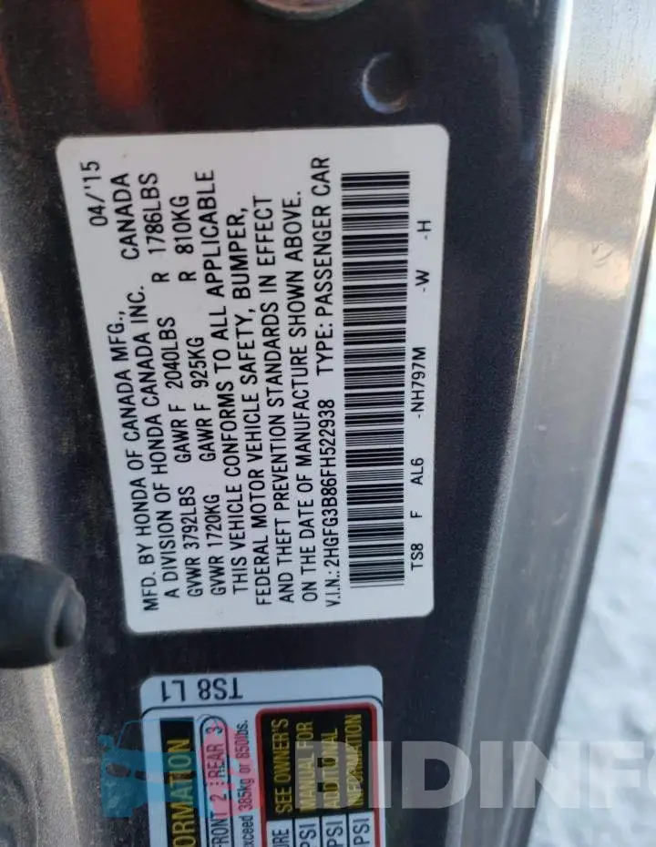 2HGFG3B86FH522938 Photo# 10