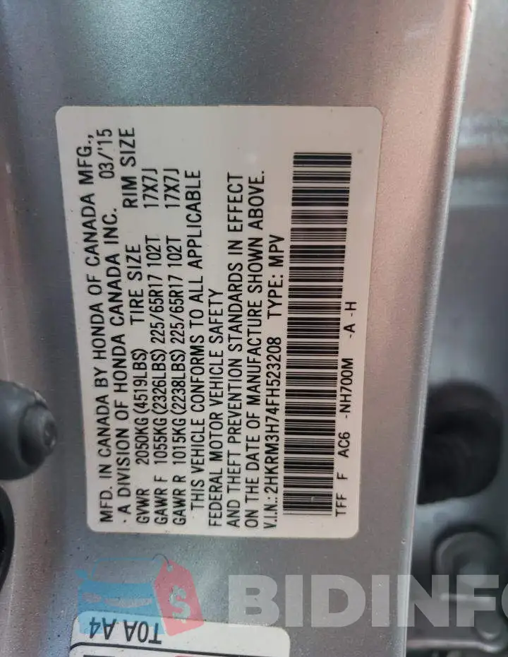 2HKRM3H74FH523208 Photo# 10