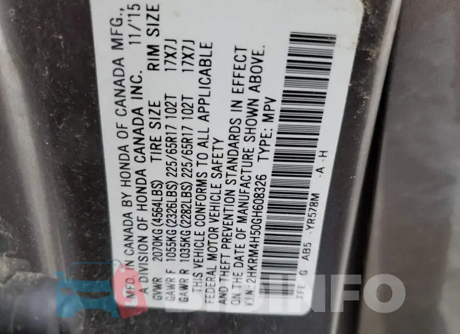 2HKRM4H50GH608326 Photo# 13