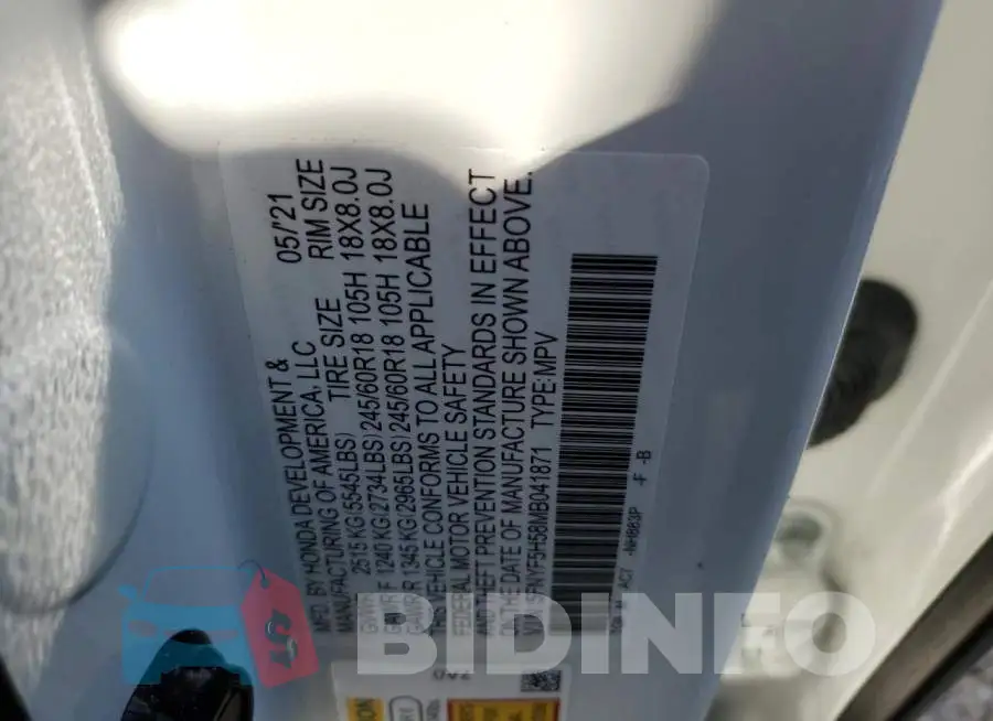 5FNYF5H58MB041871 Photo# 10