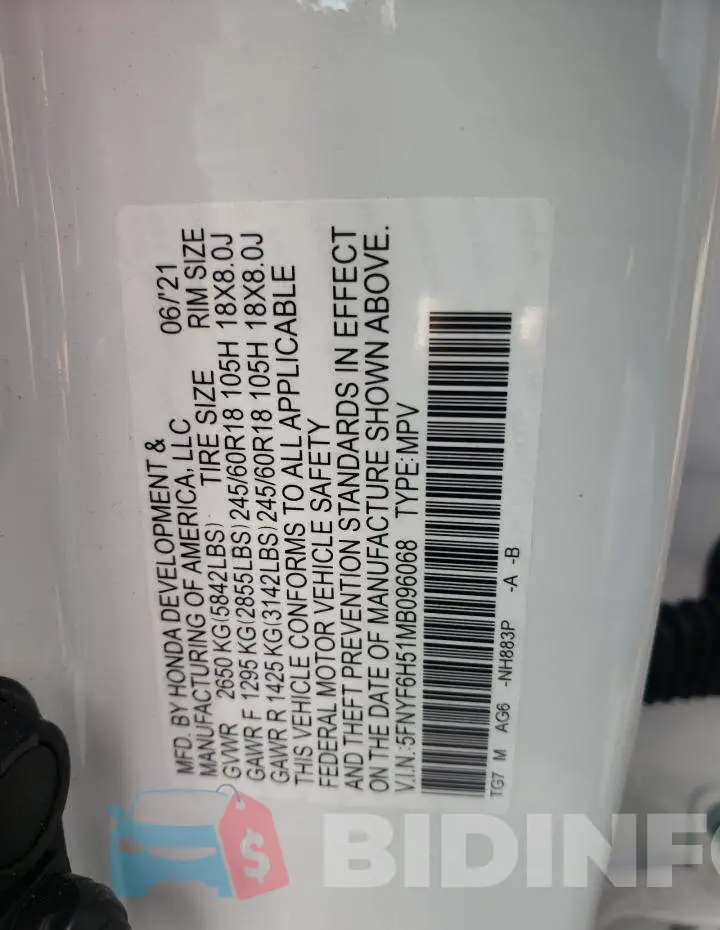 5FNYF6H51MB096068 Photo# 10
