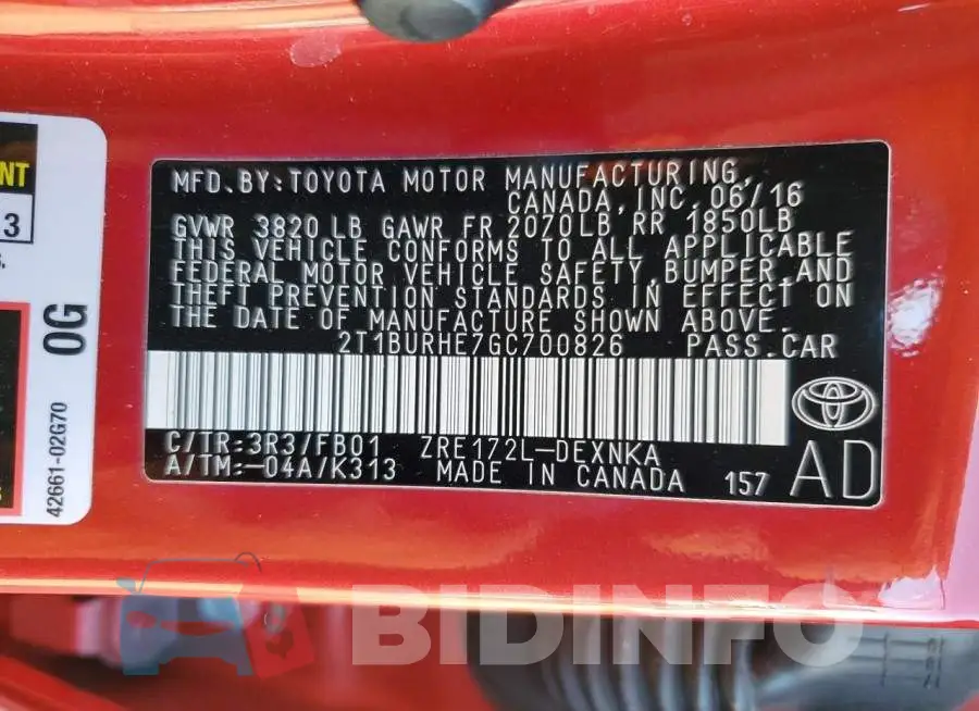 2T1BURHE7GC700826 Photo# 13