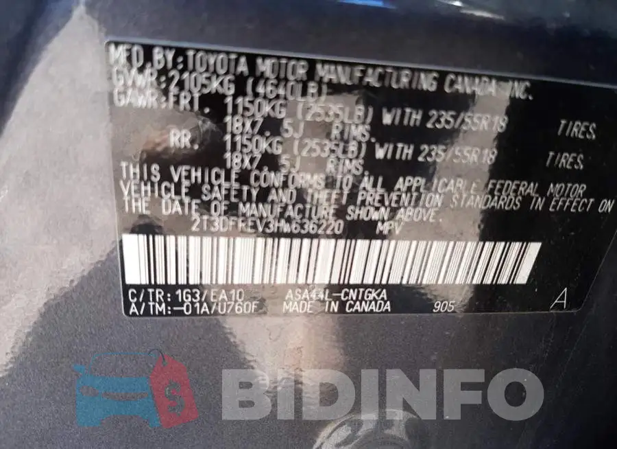 2T3DFREV3HW636220 Photo# 10