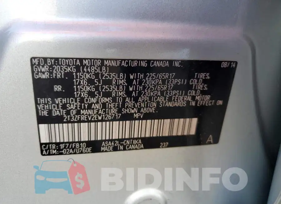 2T3ZFREV2EW126717 Photo# 12