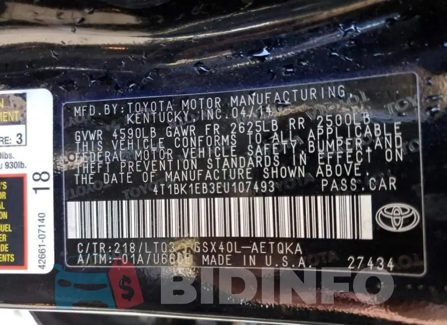 4T1BK1EB3EU107493 Photo# 13