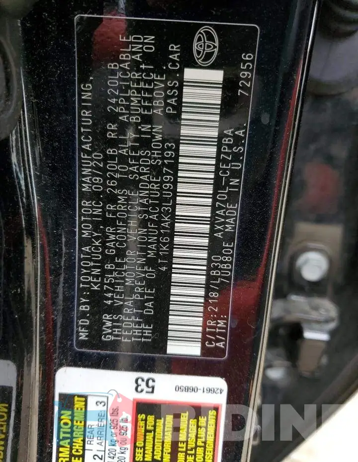 4T1K61AK3LU997193 Photo# 10