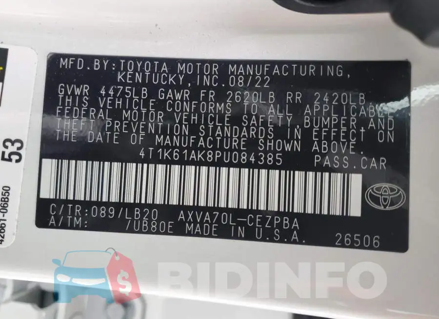 4T1K61AK8PU084385 Photo# 12