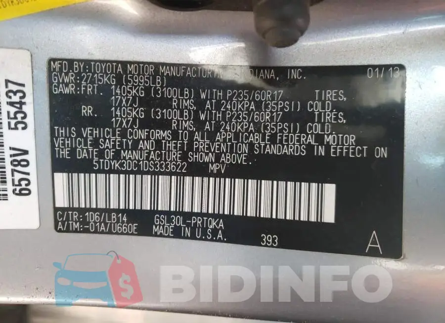 5TDYK3DC1DS333622 Photo# 13