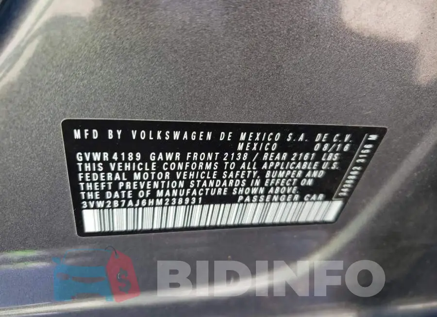 3VW2B7AJ6HM238931 Photo# 10