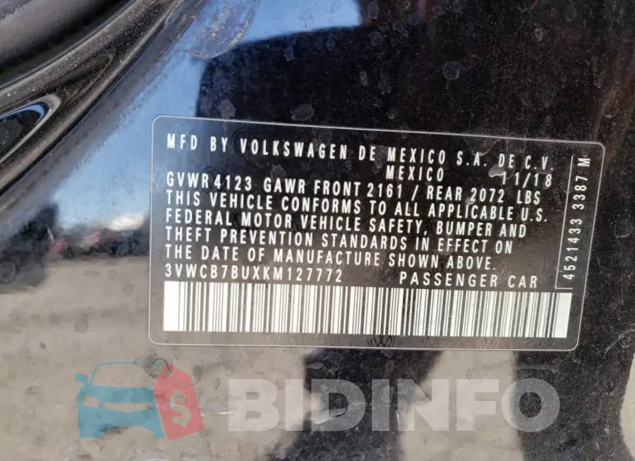 3VWCB7BUXKM127772 Photo# 10