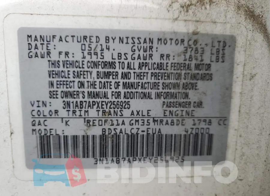 3N1AB7APXEY256925 Photo# 10