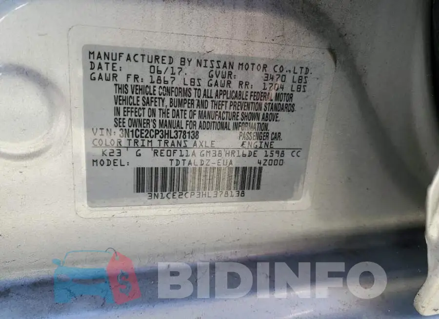 3N1CE2CP3HL378138 Photo# 12