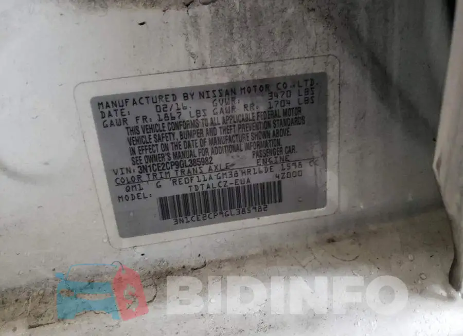 3N1CE2CP9GL385982 Photo# 12