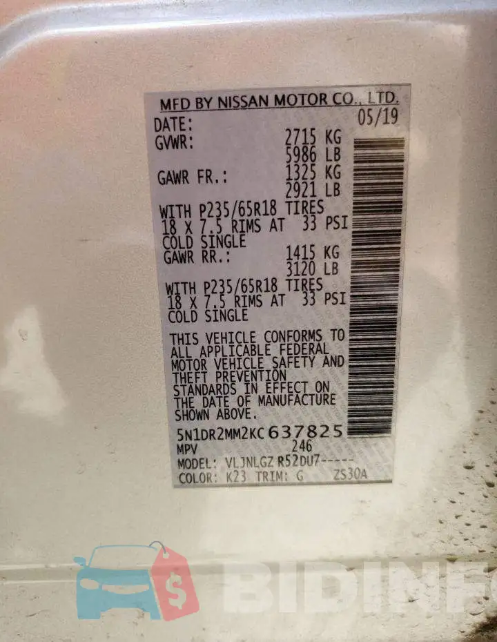 5N1DR2MM2KC637825 Photo# 10